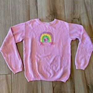 H&M Sweater Girls Size 9-10 Pink Pullover Rainbow Heart Reversible Sequins